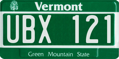 VT license plate UBX121
