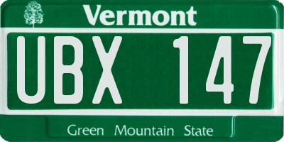 VT license plate UBX147