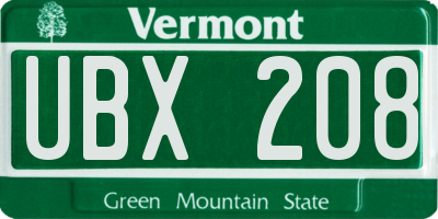 VT license plate UBX208