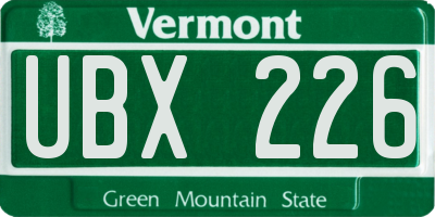 VT license plate UBX226