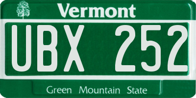 VT license plate UBX252