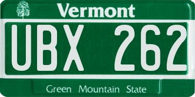 VT license plate UBX262