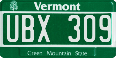 VT license plate UBX309