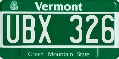 VT license plate UBX326