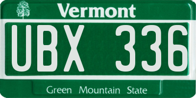 VT license plate UBX336