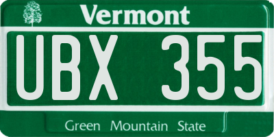 VT license plate UBX355