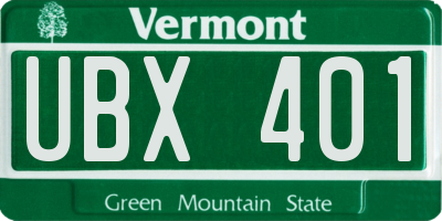 VT license plate UBX401