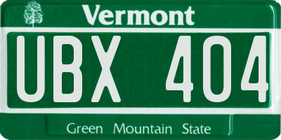 VT license plate UBX404