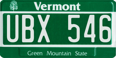 VT license plate UBX546