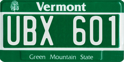 VT license plate UBX601