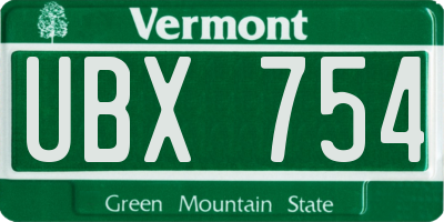 VT license plate UBX754