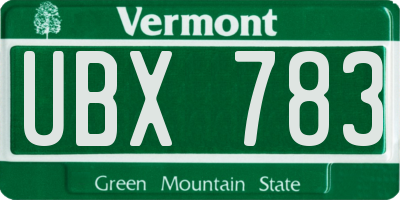 VT license plate UBX783