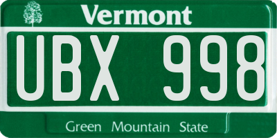 VT license plate UBX998