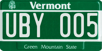 VT license plate UBY005