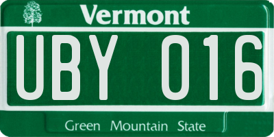 VT license plate UBY016