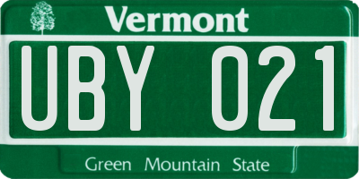 VT license plate UBY021