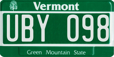 VT license plate UBY098