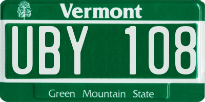 VT license plate UBY108