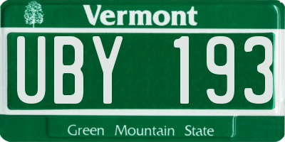 VT license plate UBY193