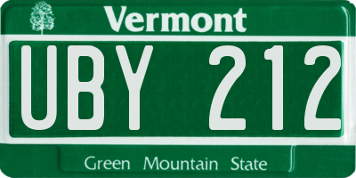 VT license plate UBY212