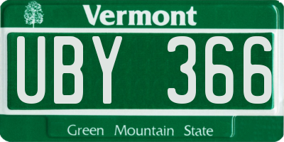 VT license plate UBY366