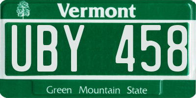 VT license plate UBY458