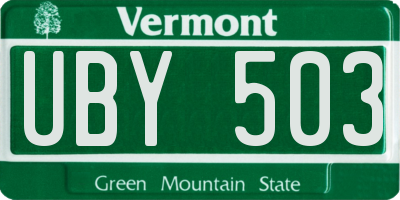 VT license plate UBY503