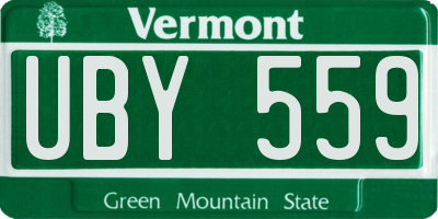 VT license plate UBY559