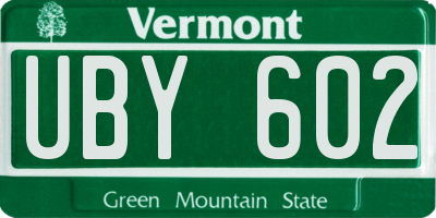 VT license plate UBY602