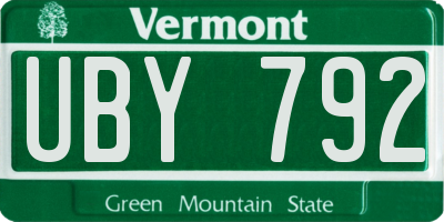 VT license plate UBY792