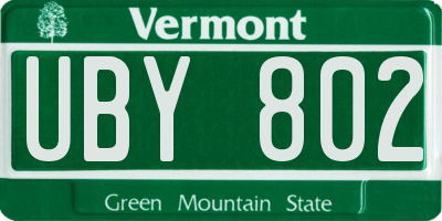 VT license plate UBY802
