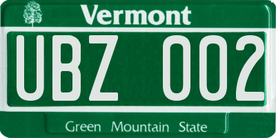 VT license plate UBZ002