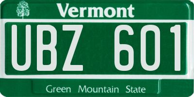 VT license plate UBZ601