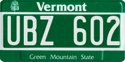 VT license plate UBZ602