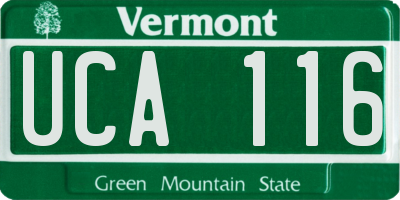VT license plate UCA116