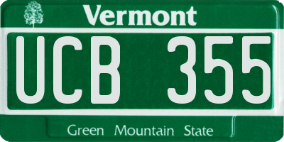VT license plate UCB355