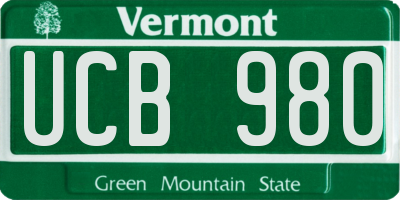 VT license plate UCB980