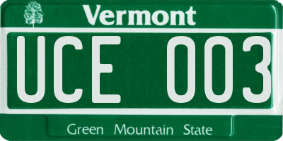 VT license plate UCE003