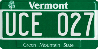 VT license plate UCE027