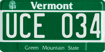 VT license plate UCE034