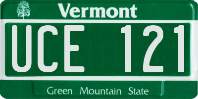 VT license plate UCE121