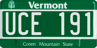 VT license plate UCE191