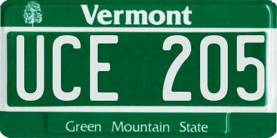 VT license plate UCE205