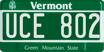 VT license plate UCE802