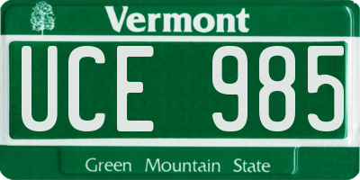 VT license plate UCE985
