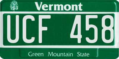 VT license plate UCF458