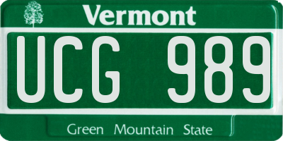 VT license plate UCG989