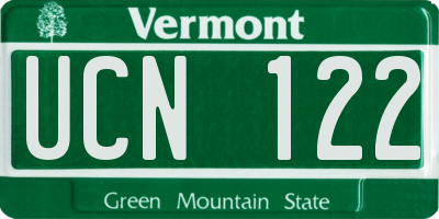 VT license plate UCN122
