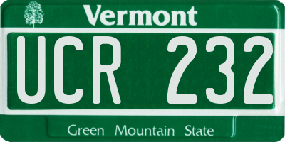 VT license plate UCR232