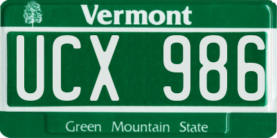 VT license plate UCX986